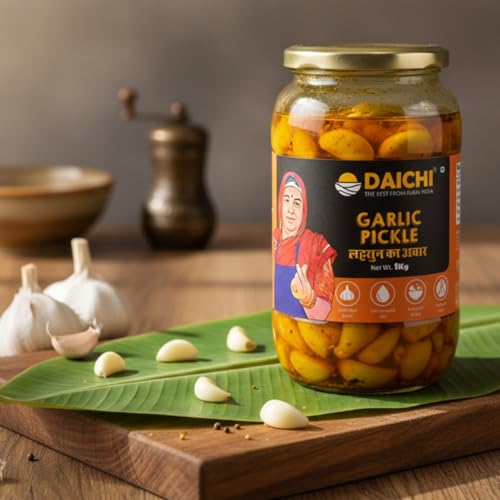 Image of Daichi - Garlic Pickle | Crafted with love by women artisans | Sun cured | Cold-pressed mustard oil | In-house spices | No Preservatives 1kg (Pack of 1)