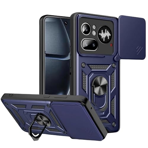 Image of Spazy Case Nothing Phone 4a Pro Back Cover | Heavy Duty Hybrid Case with 360 Degree Rotating Finger Ring Holder + Slider Shutter Camera Protection Case for Nothing Phone 4a Pro - Blue