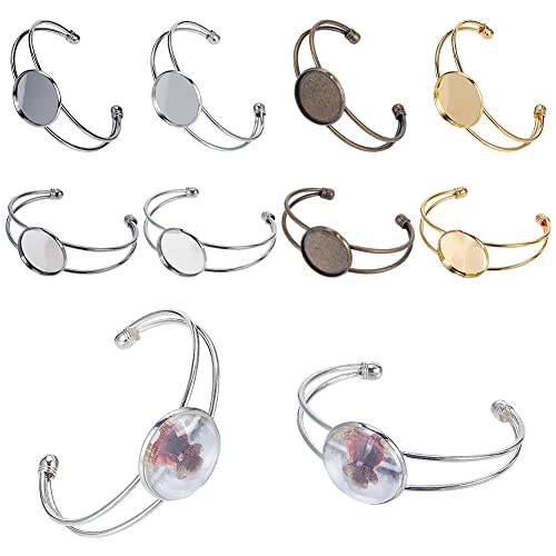 PH PandaHall 10pcs Armband Einstellbare Messing Tablett Lünette Armbänder Blank Cabochon Tablett Armreifen 25mm Einstellungen für Schmuck Herstellung Armbänder DIY Handwerk