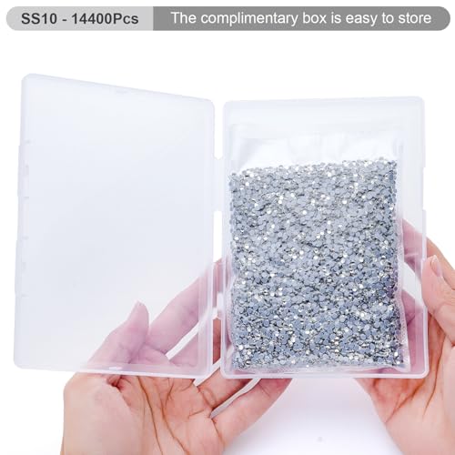 Image of Hotfix Rhinestones Bulk 14400PCS SS10 (2.7-2.9mm), Crystal Glass Rhinestones for Clothes, Tumblers, Shoes DIY, Heat Transfer Flatback Gems for Crafts & Decoration