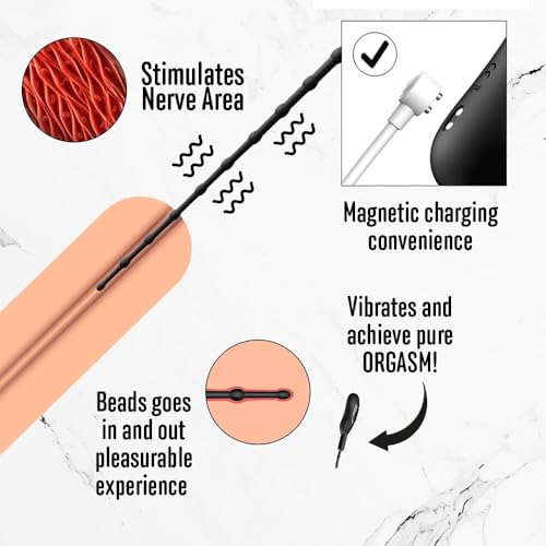 Image of Sex Toys for Men Vibrating Urethra Stimulation with Beads Urethral Sound Waterproof Male Masturbator USB 10 Vibration Modes Penis Plug Shaft Shocker OH-OT-275-B