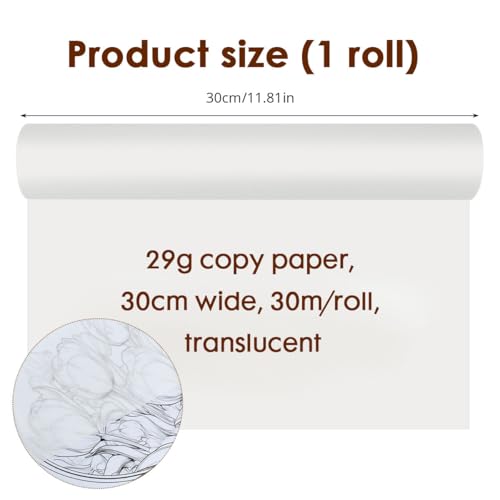 Tracing Paper Roll 30cmx30m Pattern Paper for Dressmaking Tracing Sketching Papers for Sewing Patterns Tracing-Paper Sheets Printable High Transparency - Image 2