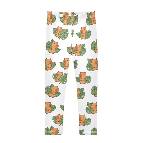 Girls Leggings Size 4T Capybara Tropical White Soft Stretchy Yoga Pants Tights Girl Clothes for Dance Running