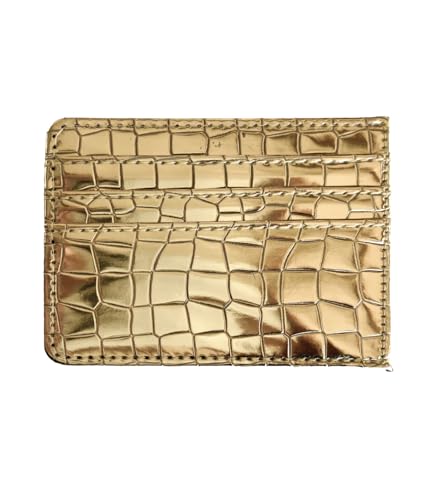 Shiny Slim Minimalistic Credit Card Holder Wallet Mirror Metallic Crock pattern (Gold)