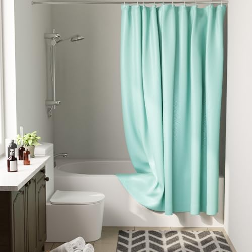Image of Encasa XO Waterproof Shower Curtain for Bathroom 8 x 6 feet(183x244 cm), Anti-Fungal Polyester Washroom Curtain with 12 Hooks, Wet & Dry Partition Toilet Curtains ZZ Teal