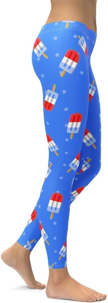 FIERCEPULSE Popsicle Pattern Patriotic Leggings for Women - Stretchy Pants Printed Leggings for Workout & Exercise
