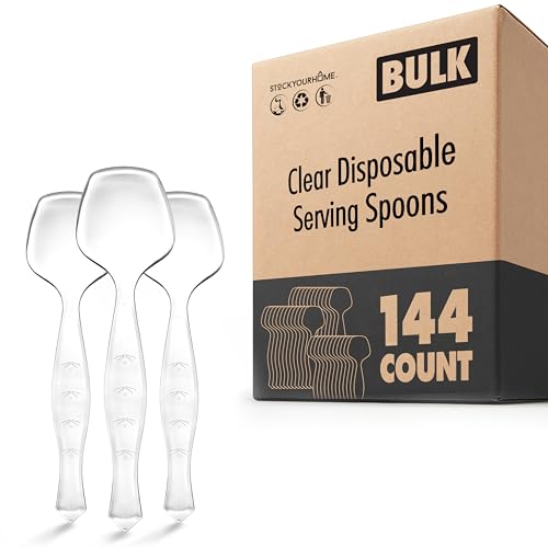 144 Count Disposable Serving Spoons Clear Utensils for Catering Weddings Holiday Parties Buffet and More Stock Your Home