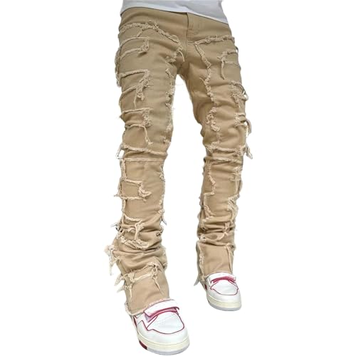 Men's Slim Fit Stretch Jeans Skinny Jeans for Men Fashion Straight Leg Comfort Waist Cargo Patch Denim Pants