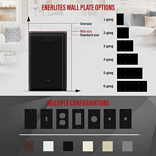 Image of ENERLITES Mid-Size Blank Wall Plate Cover, No Device, 1-Gang, 1 Pack, Black