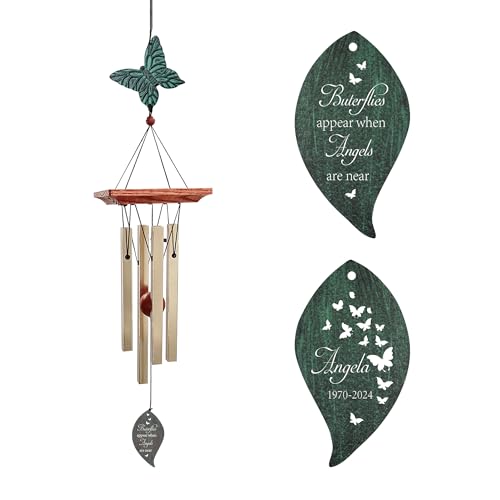 Image of ASTARIN Cardinal Memorial Wind Chimes, Personalized 26 inch Small Metal Symphthy Wind Chime, Bereavement Gift for Loss of Loved One Father Mother, Dragonflie Damselflie Decor for Outside Patio Garden