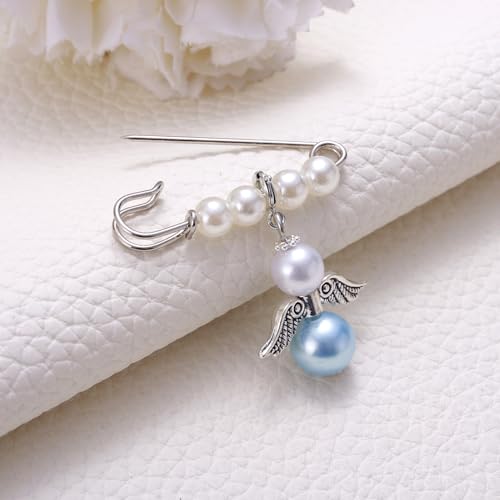 Image of MIXJOY Something Blue Gift for Bride, Wedding Day Bridal Blue Pearl Angel Wings Bouquet Garter Charm for Bride to Be