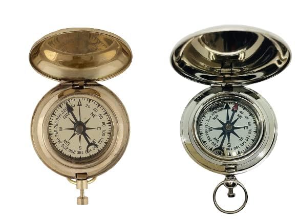 2" Handmade Push Button Compass Direction Finder Pocket Compass with Shiny Gold & Chrome Finish Unique Gift for Camping Hiking & Travelling (Set of 2)-picture-15