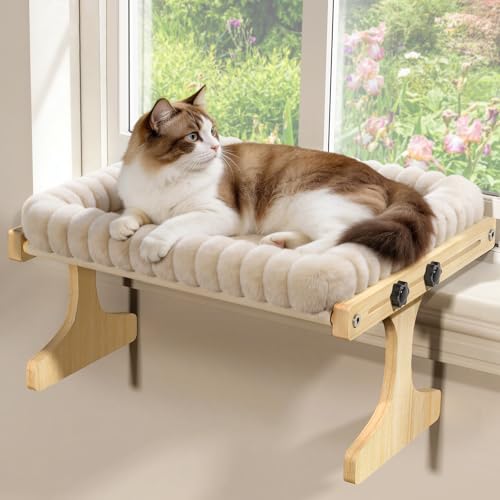XiaZ Cat Perch for Window Cats Hammock Indoor Bed for Window Adjustable Wooden Frame Bird Watching Sunbathing Space-Saving Single Layer 18 * 16 * 9.4inch (Small Breeds Recommended)
