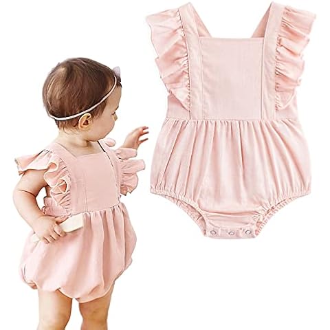 Simplee kids Baby Girls Handmade Solid Color Romper for Spring Newborn Infant Baby Outfit Jumpsuit Bodysuit Cover