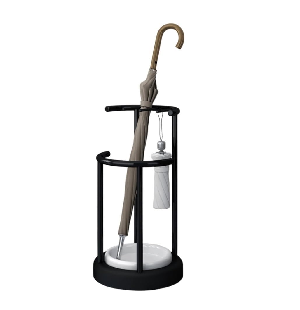 GHHVFEC Black Round Umbrella Stand for Entryway, Hollow Design for Walking Sticks, Canes & Umbrellas (Size: 30x30x57cm) - Stylish Home Decor nizer