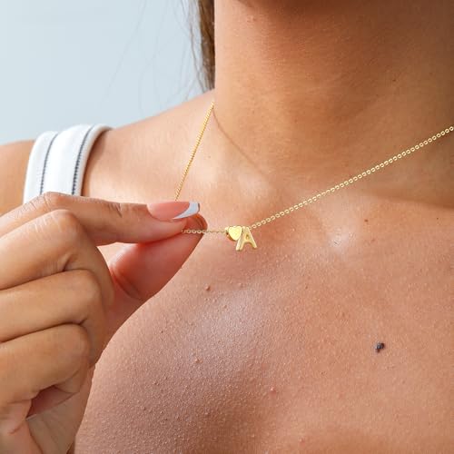 Heart Initial Necklaces for Women 14K Gold Plated Dainty A-Z Letter Pendant Necklace Tiny Gifts for Womens Jewelry3