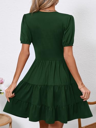 Image of Women's Casual Summer Dress V Neck Short Sleeve Flowy Stretchy Comfort Fit for Daily Wear Work Midi Dresses