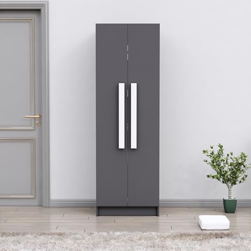 Image of Bniture Wooden Almirah for Clothes, Door for Bedroom, 2 Door Wardrobe with 4 Shelves Huge Storage Space (46D x 60W x 182H CM) | 3 Year Warranty (Slate Grey)