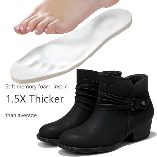 Luoika Women's Wide Width Ankle Boots - Black Brown Short Boots Block Low Heel Side Zipper Booties.3