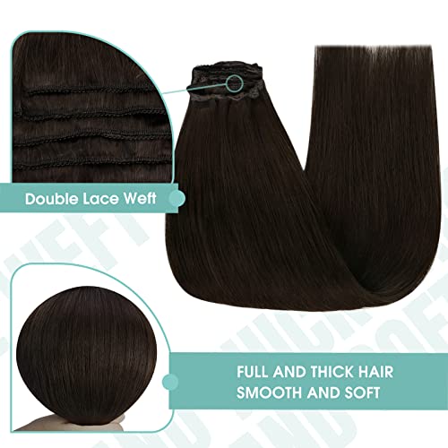 YoungSee Clip in Human Hair Extensions Brown 18inch 120g Remy Human Hair Clip in Extensions Dark Brown Clip in Hair Extension Brown for Wedding Reusable 7 Separate Pieces - Image 3