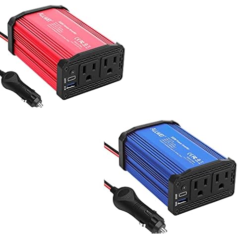 ALLWEI 300W Car Inverter with 65W USB-C and 3.0 USB Port - DC 12V to 110V (Redk&Blue) Cover