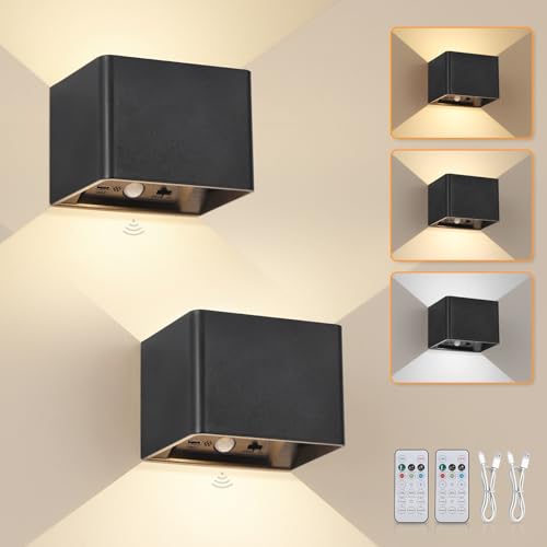 Dehobo Akku Wandleuchte Innen mit Bewegungsmelder 5400mAh mit Fernbedienung und Berührungssensor, Wandleuchte Ohne Stromanschluss mit 3 Modi, USB Aufladbar, Wandlampen für Schlafzimmer Flur, 2 Stück