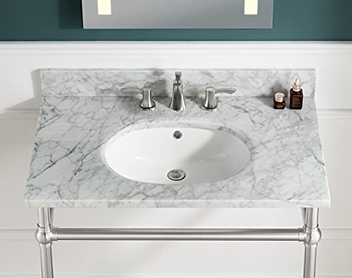 Anzzi Verona 34.5 In. Console Sink In Brushed Nickel With Carrara White Counter Top | Retro Console Bathroom Durable Carrara White Stone Sink With Stainless Steel Metal Legs Stand | Cs-Fgc004-Bn #TOP3