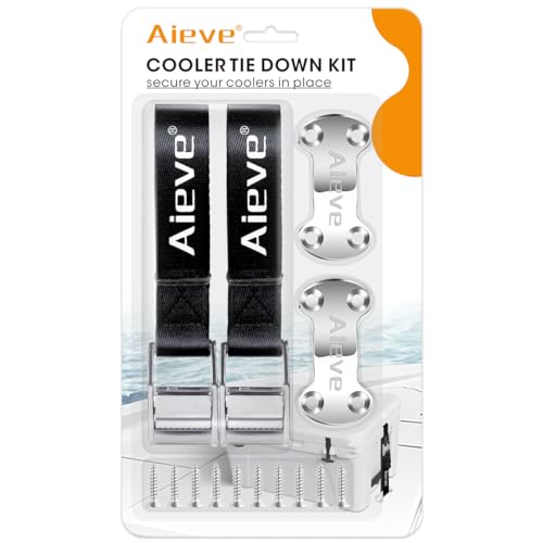 Aieve Cooler Tie Down Straps Kit - Ice Chest Lock Bracket - Cooler Accessories Secure for YETI Cooler RTIC Coolers