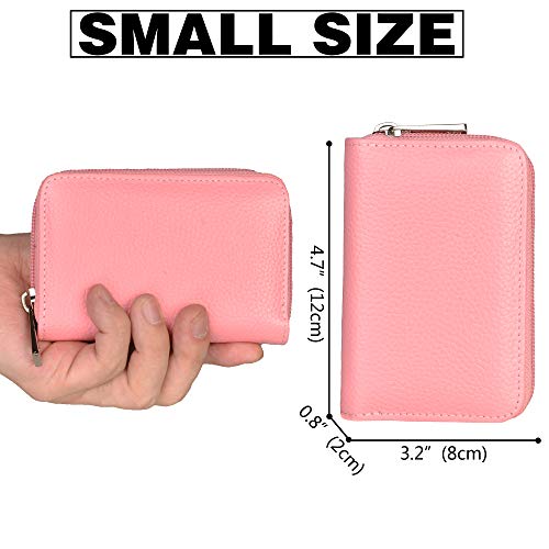 Image of Easyoulife Genuine Leather Credit Card Holder Zipper Wallet With 26 Card Slots (Pink)