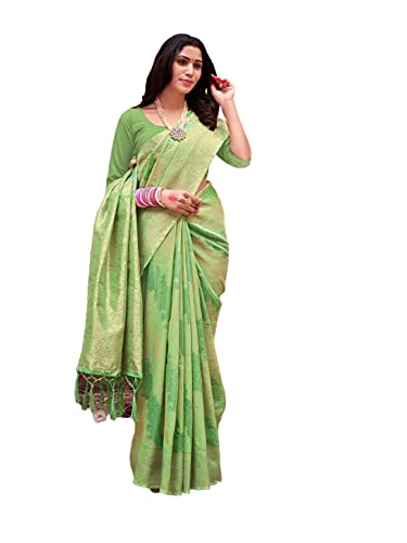 Sari traditionnel en organza vert pour femme modèle 8412