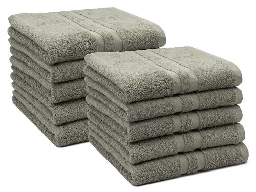 ZOLLNER 10er Set Handtücher in 50x100 cm, Baumwolle, Hotelqualität, Taupe