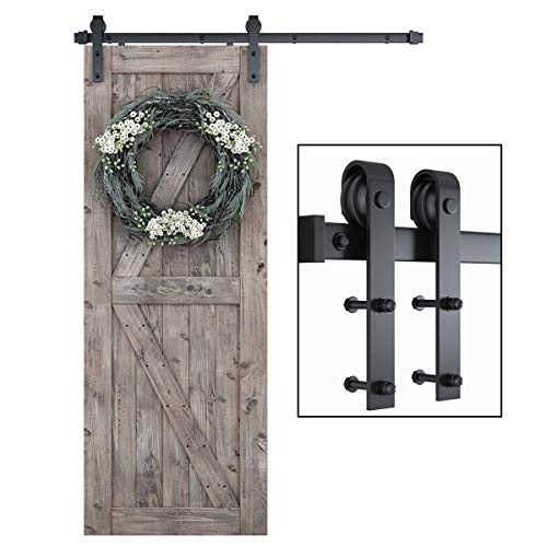 Image of SMARTSTANDARD 5ft Heavy Duty Sturdy Sliding Barn Door Hardware Kit -Smoothly and Quietly -Includes Step-by-Step Installation Instruction Fit 30 inch Wide Door Panel (J Shape Hanger)