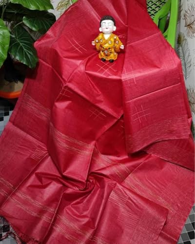Indiehaat red handloom silk saree in katan silk – image 6