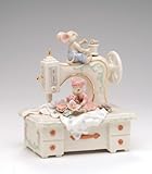 Cosmos Gifts Fine Porcelain Mouse Mice and Sewing Machine Music Box Figurine