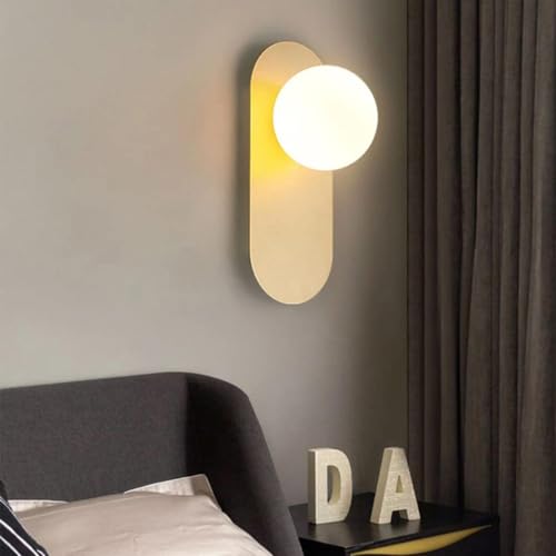 Image of Gold Bathroom Wall Light Fixture,Hardwired Glass Wall Lamp with Globe Lampshade,Mid Century Modern Sconce for Living Room Bedroom and Study Room