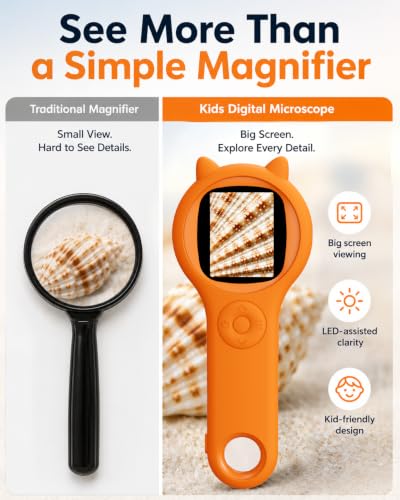 Image of Bug Exploration Microscope for Kids, 500X Handheld Digital Microscope with 2 inch IPS Screen, Backyard Adventure STEM Science Toy Age 5-12 (Orange)