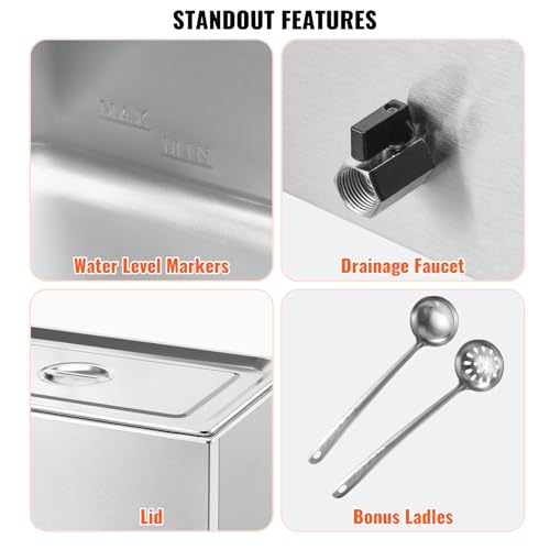 VEVOR Commercial Food Warmer, 1 Pan 24QT Electric Steam Table, 1200W Professional Countertop Stainless Steel Buffet Bain Marie with 86-185°F Temp Control for Catering and Restaurants, Silver