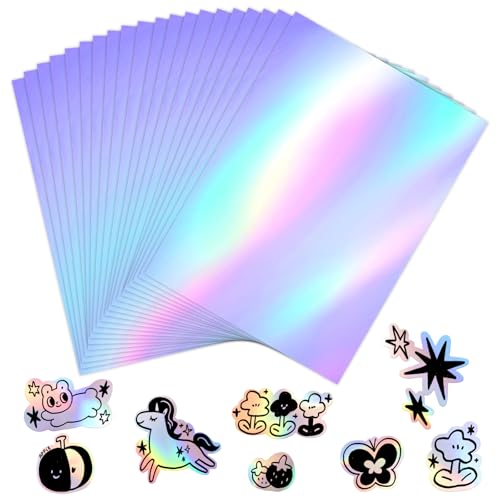 Holographic Sticker Paper Film Holographique A4 30 Feuilles - Autocollant Vinyle Transparent Pour Décor DIY Autocollant Holographique