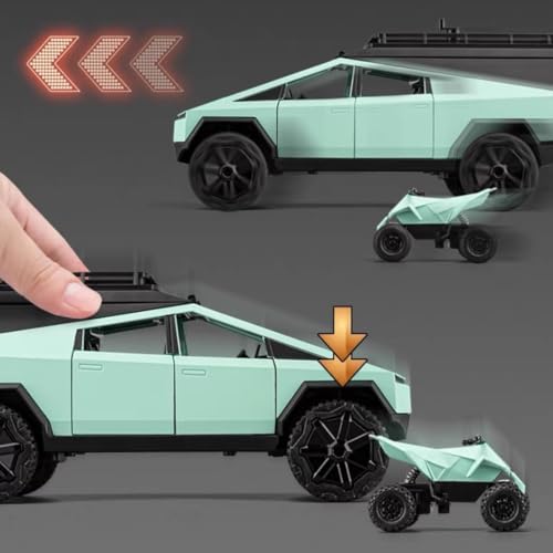 Image of Kiddie Galaxia Tesla Cyber Truck Camping Pickup RV with Motorcycle 1:32 Model Car Alloy Metal Pull Back Die-cast Metal Toy car with Openable Doors & Light Music Gifts Toys Kids【Colors as Per Stock】