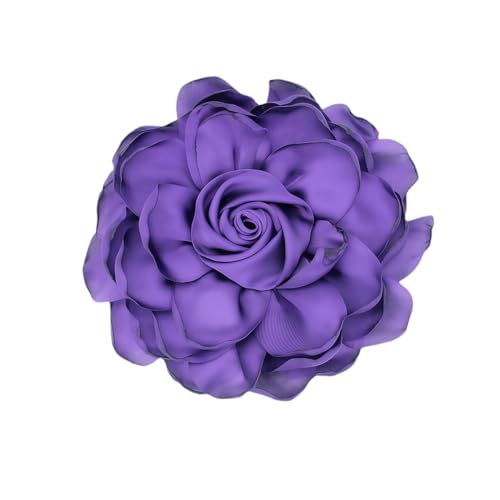 Image of Extra Large Satin Fabric Flower Brooch for Women Elegant Rose Camellia Floral Brooch Pin Handmade Big Satin Fabric Flower Statement Brooch Pin Vintage Clothing Hat Bag Accessories Christmas Wedding Bridal Birthday Jewelry