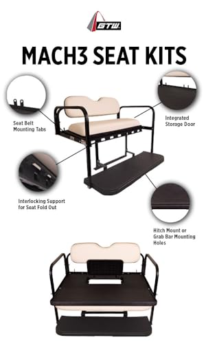 GTW MACH3 EZGO TXT Golf Cart Rear Flip Seat Kit with Steel Frame | Compatible with 1995 & Up E-Z-GO TXT/Valor/Freedom TXT / T48 Models (Oyster White)