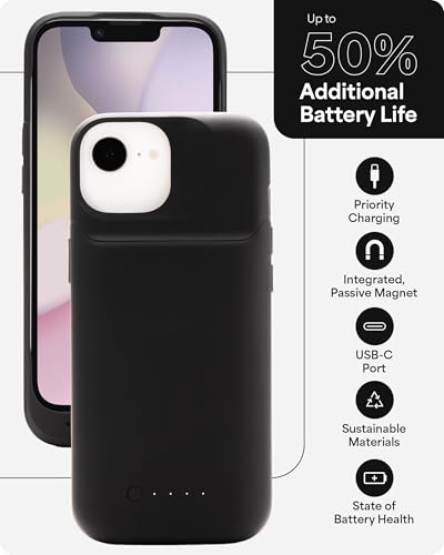 Image of Mophie Juice Pack Battery Case for iPhone 17e / 16e - Slim Charging Case, Magnetic Back for Wallets & Mounts, +50% Extra Battery Life, Enhanced 6-Foot Drop Protection, Sustainable Material, Black