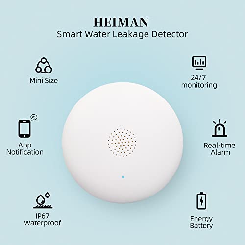 HEIMAN Wassermelder WLAN, Wasserwächter, Wi-Fi Wasseralarm mit Batterie, Smart Wassersensor Boden, 75 dB WiFi-2.4Ghz für Küchen, Keller und Badezimmer (1) (1 Stück)