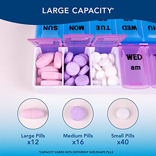 Apex Twice-A-Day Weekly Pill Organizer, Weekly Pill Organizer, 2 Times A Day Color-Coded, Easy-Open, See-Through Lids, Organize Medication Or Vitamins By Am, Pm Or Morning And Bedtime, Assorted #TOP2