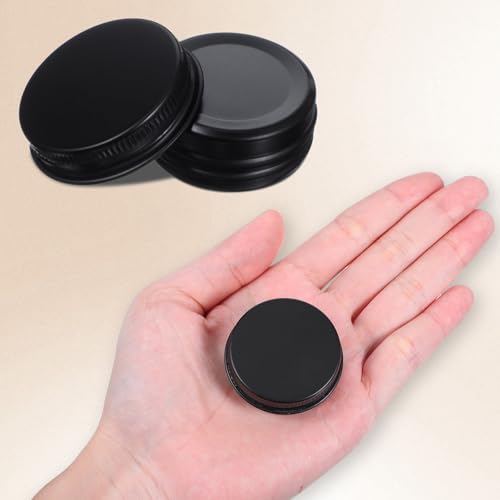 64 Pack Salve Tins 0.5 oz Round Lip Balm Tins Containers Aluminum Cosmetic Sample Containers with Screw Lid Small Metal Storage Jars Travel Empty Tin Cans for Salves, Candles, Cream, Cosmetics(Black)3