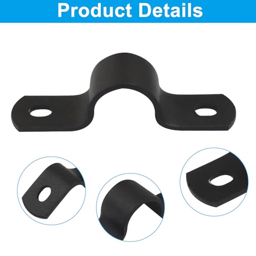 Image of Zorfeter 0.78 inch /20mm Pipe Strap, Black U-Clamps, 12 Pack | Metal Clamps, Double-hole Bracket, Two Hole, Durable, DIY Industrial Style