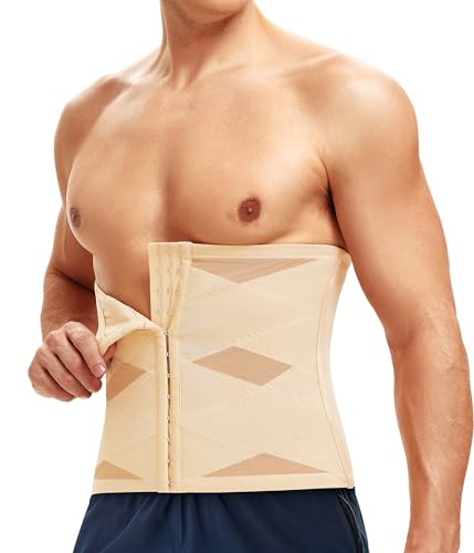 SCARBORO Faja reductora de cintura para hombre, faja moldeadora de cuerpo, faja para sudar, estómago, corsé para el vientre, Beige, Large