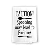 Honey Dew Gifts Spooning May Lead to Forking 27 Inch by 27 Inch, Kitchen Towels, Funny Housewarming Gifts, Tea Towels for Kitchen, White Elephant Gifts, Flour Sack Towels