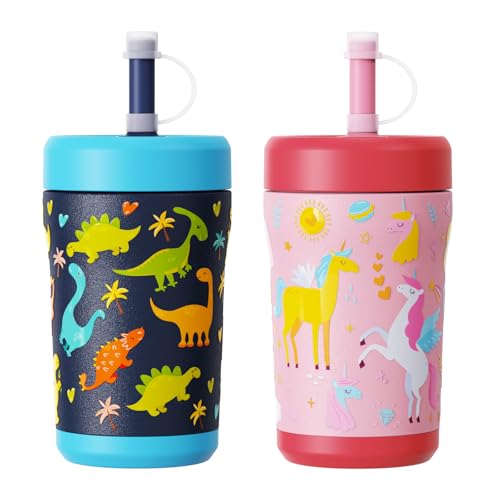 Image of Sursip Toddler Insulated Stainless Steel Cups Spill Proof, Kids 12 oz Sippy Cups for Toddlers 1-3 Tumbler with Straw and Lid for Smoothie BPA-Free