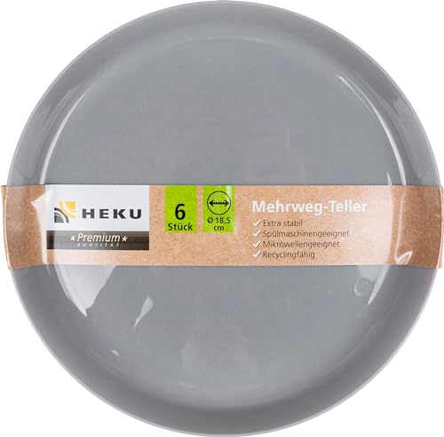 HEKU Mehrweg-Teller 6er Set in Pastell, ⌀18,5 cm I Aus PP-Material I Leicht & Robust I Spülmaschinen- & Mikrowellengeeignet, Bunt